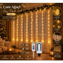 Okavango 3x1 Yılbaşı Ağacı Peri Perde LED Yılbaşı Süsü 8 Mod Rgb Işıkları USB Sarı Renkli Işık Peri Dize Işıkları Tel Fonksiyonlu Süsleme Yılbaşı Süsü Yılbaşı Ağacı Süsü