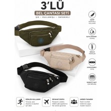 Sannora Bags Krinkıl Çapraz Askılı Bel Omuz ve Spor Çanta 3'lü Set (Haki-Bej-Siyah)