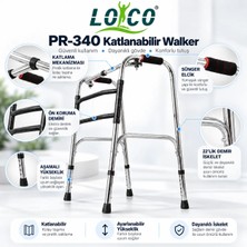 Loco PR-340 Katlanabilir Walker Hasta Yürüteci 22'lik Ithal Yüksek Kalite Hareketli Yürüteç Siyah Çift Kafes Gri Gövde