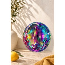 Decovetro Retro Disko Topu Desenli Yuvarlak Cam Kesme Tahtası ve Sunumluk 30 x 30 cm