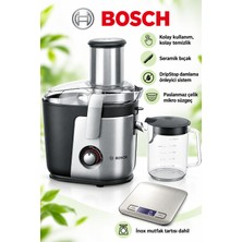 Bosch 1200 W Katı Meyve Sıkacağı, 84 mm Geniş Ağız, 3 Hız, Seramik Bıçak, Inox Mutfak Tartısı Dahil