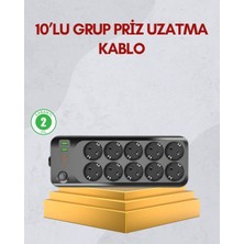 Ersert Ers 10 Prizli Uzatma Kablosu Termal Koruma USB Type-C Hızlı Şarj 2500W