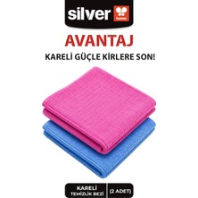 Silver Home Kareli 2li 40X40CM Mikrofiber Genel Temizlik Bezi - Mavi/pembe
