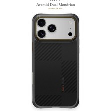 iPhone 18 Pro Kılıf M-Safe Uyumlu Raptic Aramid Dual Karbon Fiber Mondrian Serisi Kapak Siyah