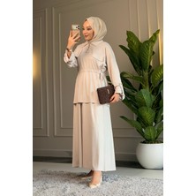 Suede Style 6486 - Şık Rahat Yumuşak Lina Interlok Kumaş Salaş Bel Bağlama Detaylı Kadın Etek Tunik Takım