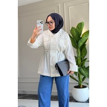 Suede Style 6697 - Şık Rahat Salaş Şeftali Kumaş Çıtçıtlı Yaka Detaylı Kadın Ceket