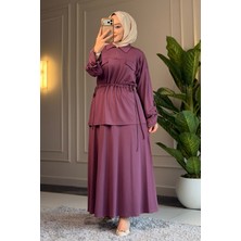 Suede Style 6486 - Şık Rahat Yumuşak Lina Interlok Kumaş Salaş Bel Bağlama Detaylı Kadın Etek Tunik Takım