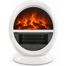 Smayling Şömine Alev Efektli Elektrikli Fanlı Isıtıcı 2000 W 2 Isı Kademeli Salınımlı Termostatlı Beyaz