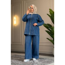 Suede Style 6501 - Şık Rahat Ince Kumaş Kadın Kot Pantolon Gömlek Takımı