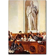 Ahşap Tablo Lenin Heykeli Önünde Rus Politikacılar