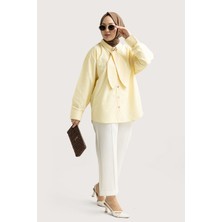 Suede Style 6408- Şık Rahat Kravat Detaylı Dokuma Poplin Kumaş Kadın Gömlek