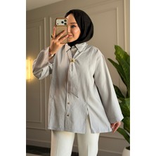 Suede Style 6463 - Şık Rahat Kravat Detaylı Dokuma Şeftali Kumaş Kadın Gömlek