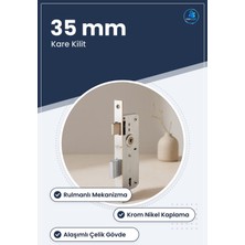 Oda Gömme Kilit 35 mm Kare Rulmanlı Kapı Hırdavatı Alaşımlı Çelik Krom Nikel Kaplama Banyo Ofis