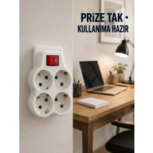 Ersert Ers Duvar Priz Çoğaltıcı 4 Çıkışlı Açma Kapama Düğmeli Kablosuz Priz Adaptörü