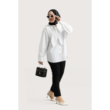 Suede Style 6408- Şık Rahat Kravat Detaylı Dokuma Poplin Kumaş Kadın Gömlek