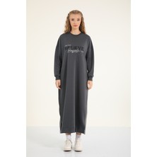 Suede Style 5305 - Şık Rahat Kot Garnili Penye Boydan Kadın Elbise