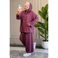 Suede Style 6658 - Şık Rahat Salaş Vison Kumaş 3 Parça Yelekli Kadın Takım