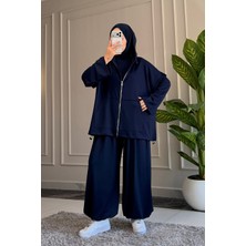 Suede Style 6658 - Şık Rahat Salaş Vison Kumaş 3 Parça Yelekli Kadın Takım