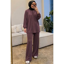 Suede Style 5914 - Şık Rahat Vanizeli Süprem Önü Düğme Detaylı Takım