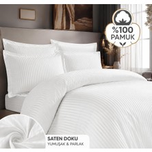 Orkide Ev ve Otel Tekstili Çift Kişilik Otel Tipi 93 Tel %100 Pamuk Çizgili Beyaz Nevresim Takımı Lastikli