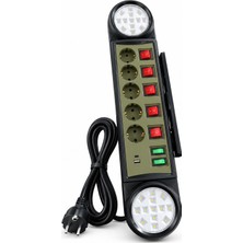 Smayling 5’li Ayrı Anahtarlı Akım Korumalı Priz Usb-A Type-C Çift LED Aydınlatmalı Raflı 1,9 Metre Kablolu