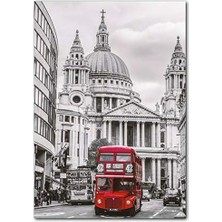 Ahşap Tablo Siyah Beyaz Londra ve Kırmızı Otobüs