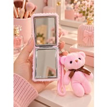 Ersert Ers Peluş Fiyonk Detaylı Cep Aynası Anahtarlık ve Peluş Ayıcık Set – Kawaii Çanta Charmı Makyaj Aynası-P