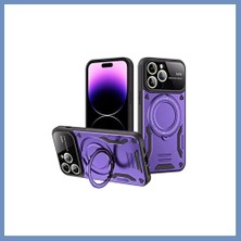 Yuva Izi iPhone 16 Pro Uyumlu Kılıf Joy Lens Standlı Kapak - Mor Ajs