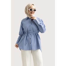Suede Style 6508 - Şık Rahat Bağlama Detaylı Dokuma Yumuşak Poplin Kumaş Kadın Şeftali Gömlek