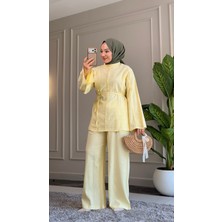 Suede Style 6488 - Şık Rahat Rus Keten Pamuklu Yumuşak Kumaş Kadın Alt Üst Takım