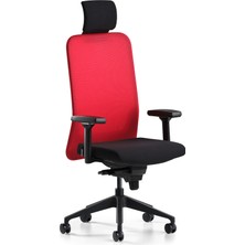 Bürotime COMFY Başlıklı çalışma koltuğu, 3D kol, plastik ayak, kırmızı, siyah