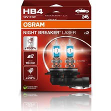 Rafta Osram Ampul 51W 12V P22D5X2BOXTRQR2B Night Breaker Laser Hb4 Nl, Far Ampulü 9006NL-2HB