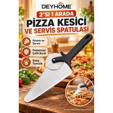 deyhome 2’si 1 Arada Pizza Kesici ve Servis Spatulası, Rulet Bıçaklı Pizza Dilimleme ve Sunum Küreği