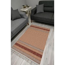 Kilim Home Cotton Serisi Kahve Tonlarında Eskitme Etnik Bordür Desenli Dekoratif Dokuma Taban Kilim