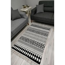 Kilim Home Cotton Serisi Siyah Beyaz İskandinav Eskitme Desenli Dekoratif Dokuma Taban Kilim