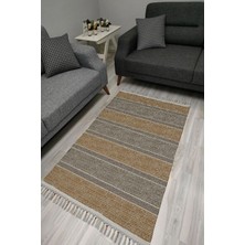 Kilim Home Cotton Serisi Kahve Ve Gri Tonlarında Çizgili Eskitme Desenli Dekoratif Dokuma Taban Kilim