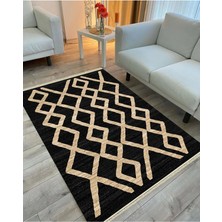 Kilim Home Cotton Serisi Siyah Ve Hasır Görünümlü Otantik Etnik Desenli Dekoratif Dokuma Taban Kilim