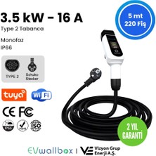 EVwallbox Type2 Elektrikli Araç Şarj Tabancası 3.5 Kw 16A Tuya Uygulaması ile Wifi ve Bluetooth Akıllı Kontrol