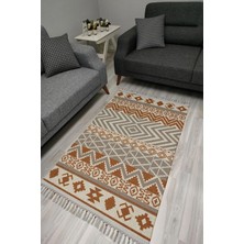 Kilim Home Cotton Serisi Kahve Ve Gri Tonlarında Otantik Geometrik Desenli Dekoratif Dokuma Taban Kilim