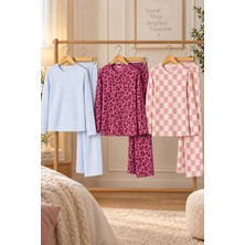 Meca 3'lü Kadın Çizgili Regular Fit Pijama Takımı Lila