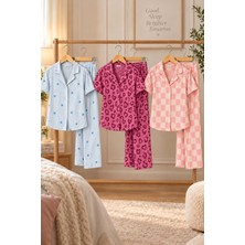 Meca 3 Adet Kadın Kısa Kollu Rahat Pijama Takımı Yeşil