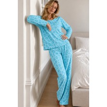 Miss Art Kadın Şık Uzun Kollu M.yeşili Pijama Takımı Mint Yeşili