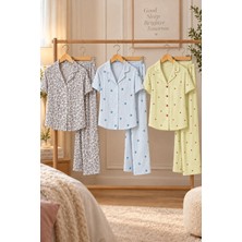 Meca 3 Adet Kadın Kısa Kollu Rahat Pijama Takımı Mavi