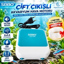 Sobo Akvaryum Çift Çıkışlı Hava Motoru - Ultra Sessiz - 1 Metre Hava Hortumu Hediye - 2x3.5 Lt/dakika