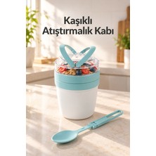 Evgereçlerim Kaşıklı Atıştırmalık Kabı Yoğurt Müsli Granola Saklama Kabı 650 ml Hazneli Meyveli