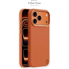 iPhone 18 Pro Uyumlu Kılıf M-Safe Şarj Özellikli Polimerik Deri Raptic Urban Nano Kapak Turuncu