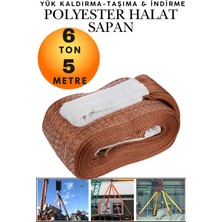 Kayra Leather Craft 6 Ton 5 Metre Kahve Polyester Sapan - Yüksek Mukavemetli Yük Kaldırma ve Taşıma Spanzeti - Endüstriyel Sınıf, Güvenli Bağlama ve Sabitleme Halatı Ağır Yük Taşıma, Indirme ,sabitleme Halatı