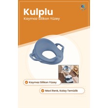 Çocuk Klozet Adaptörü Kulplu Mavi Kaymaz Silikon Tuvalet Eğitimi Güvenlik Evrensel Uyumlu