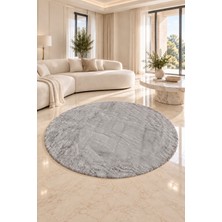 Dekoset Home Tavşan Tüyü Düz Gri Yuvarlak Yumuşak Yıkanabilir Tabanlı Peluş Halı
