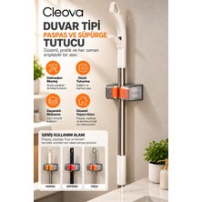 Cleova 2'li Mop, Paspas ve Süpürge Tutucu – Yapışkanlı Duvar Askısı